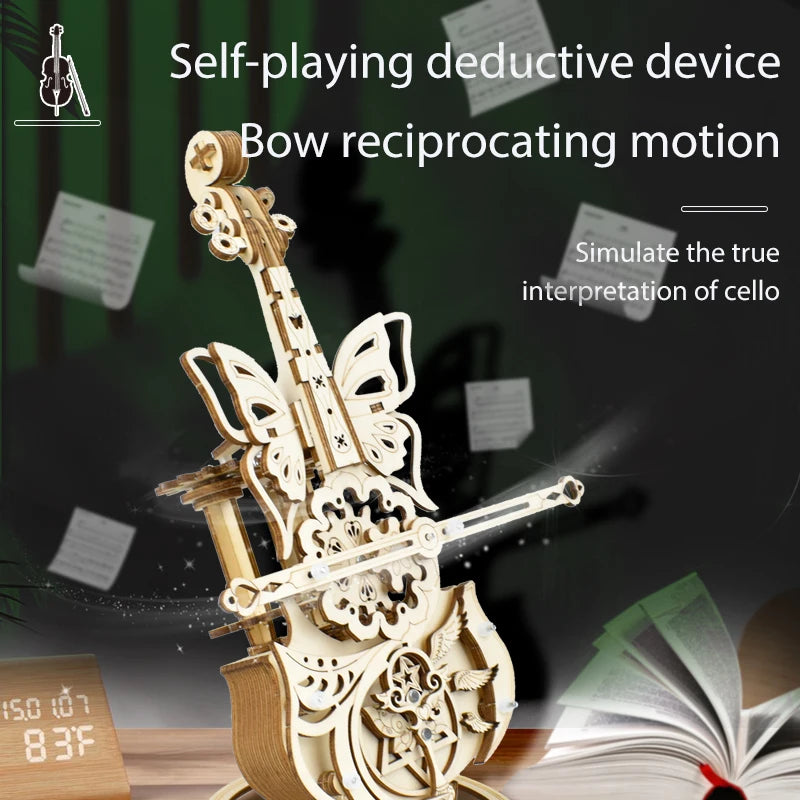 Butterfly Dream Cello - Wooden 3D Puzzle with Music Box