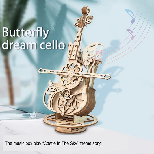 Butterfly Dream Cello - Wooden 3D Puzzle with Music Box