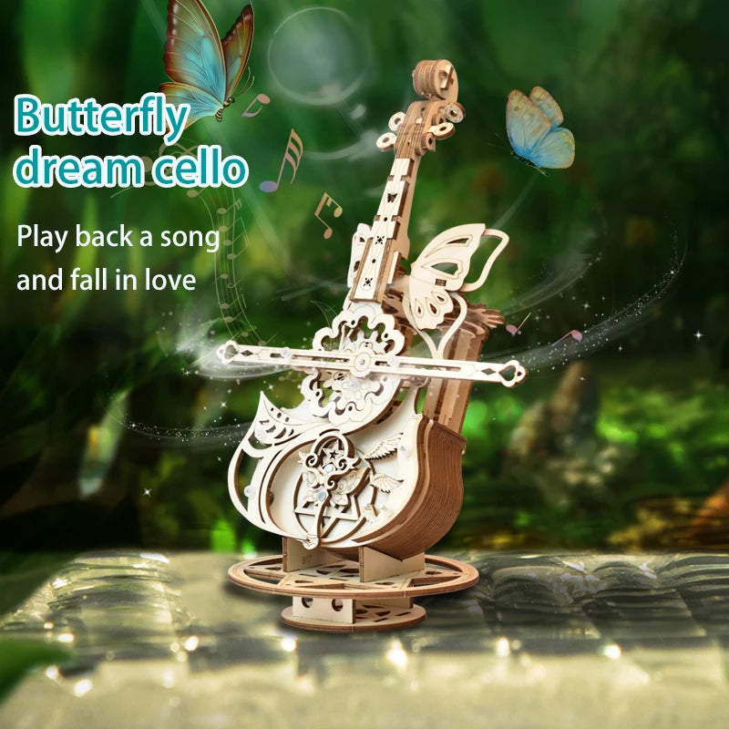 Butterfly Dream Cello - Wooden 3D Puzzle with Music Box